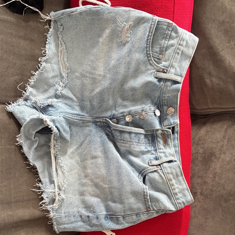 Express Frayed Hem Light Blue Jean Shorts